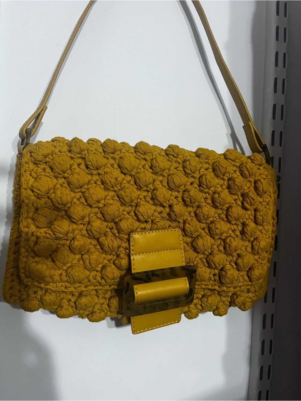 Textured Crochet Shoulder Bag in Mustard